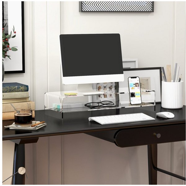 HOMCOM Monitor-Halterung Monitorständer Bildschirmerhöhung mit Staufach, für Monitore, (bis 24 Zoll, Schreibtischaufsatz, 1-tlg., Monitorerhöhung, für Computer,