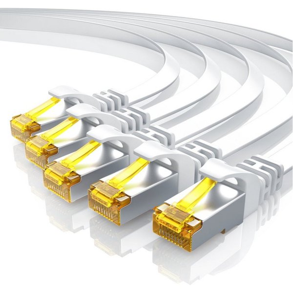 Primewire CAT 7 Flachband Gigabit Netzwerkkabel 10 Gbit/s Patchkabel flach 1m LAN-Kabel, CAT.7, RJ-45 (Ethernet) (100 cm), für Router, Modem, Switch, PC, ideal 