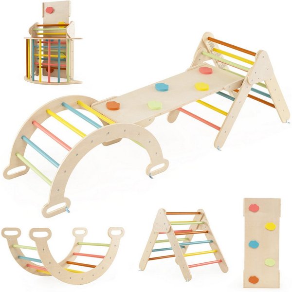 COSTWAY Klettergerüst, 4 in 1 Kletterbogen mit Rampe, Tragfähigkeit von 50kg