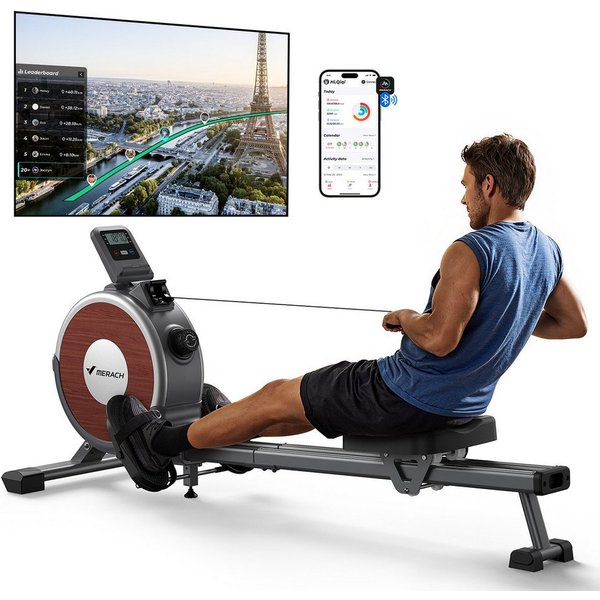MERACH Rudergerät für Zuhause, 16 Stufen Widerstand, Leise und Stabilität (Magnetisches Rudergerät mit Upgrade Doppel-Slide-Rails, Exklusiver APP, Bluetooth LCD
