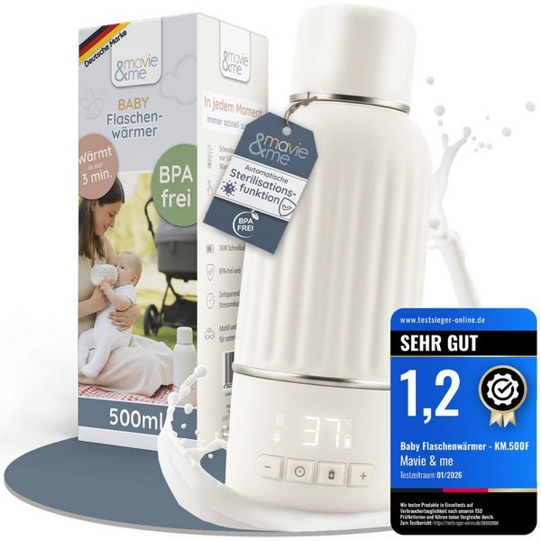 mavie & me Babyflaschenwärmer 500ml BPA frei & Sterilisation tragbarer Milch - Muttermilch Erwärmer, Portable Warmer mit Akku – ideal für unterwegs to go