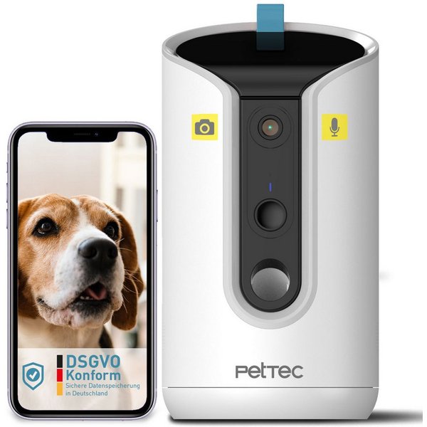 PetTec Überwachungskamera Pet Cam Hello (Innenbereich, Wohnzimmer, Schlafzimmer, Kinderzimmer, Leckerlieauswurf)
