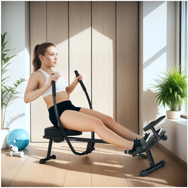 SPORTNOW Rudergerät Cardiotraining zu Hause (Set, 1-tlg., Ruderzugmaschine), 12 Widerstandsstufen, LCD, Doppelpaddel