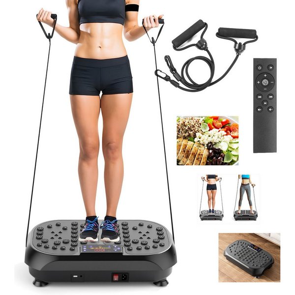 kehot Vibrationsplatte Vibrationsplatte mit Doppelmotoren, Fernbedienung & Trainingsbänder, 200 W, 99 Intensitätsstufen, Mit Magnetfeldmassage, LED-Lichteffekt 