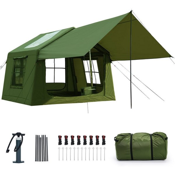 Meulbaty aufblasbares Zelt Air Glamping Zelte, Gampingzelt aus Oxford-Stoff, Personen: 6 (1 tlg), mit aufrollbarem Trennvorhang & 4 großzügigen Belüftungsfenste