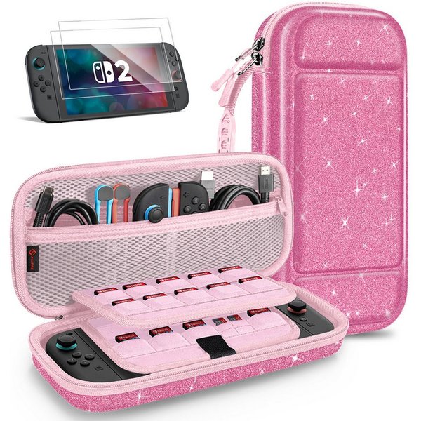 Fintie Nintendo-Schutzhülle Tasche mit 2 Panzerglas für Nintendo Switch 2(2025), 2-in-1 Zubehörset, mit 2 Stücke Schutzfolie, 1 Tragetasche mit großem Fassungsv