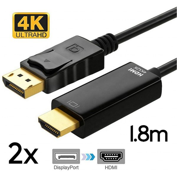 TradeNation DisplayPort DP auf HDMI Adapter Kabel 1.2 HDMI 1.4 Wandler 4K 1,8m HDMI-Kabel, HDMI, DisplayPort (180 cm), 1.8m