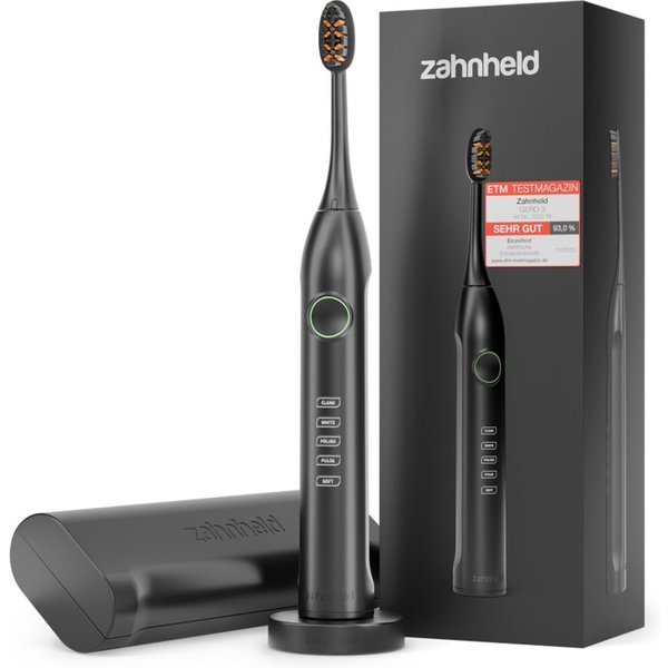 Zahnheld Elektrische Zahnbürste Schallzahnbürste Gero mit Etui schwarz, 5 Putzmodi, Zahnpflege, Mundpflege, Reisezahnbürste, Zahnbürste mit Schall, USB Ladestat