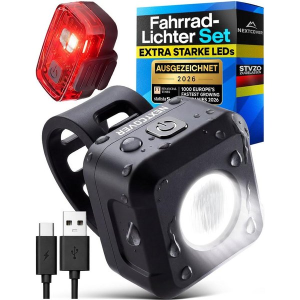 Nextcover Fahrradbeleuchtung NEXTCOVER® VisionOne Fahrradlicht Set mit LED & 6h Akkulaufzeit