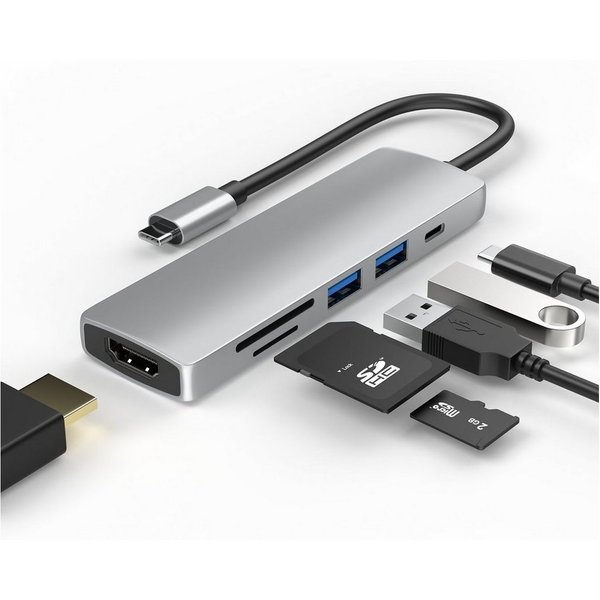TradeNation Laptop-Dockingstation USB C Hub 6 in 1 Adapter HDMI 4K USB 3.0 Micro SD für Laptop Samsung, (1 St), Schnelles Laden, 4K