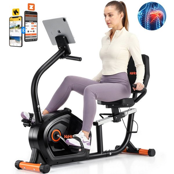kehot Heimtrainer Liege-Heimtrainer mit Rückenlehne bis 200 kg belastbar (16-stufige Magnetbremse & 4 kg Schwungrad für Zuhause, Bluetooth App kompatibel mit Ki
