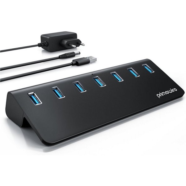 Primewire 7 Port aktiver Verteiler mit Netzteil, USB 3.2 Gen.2 Hub, 10 Gbit/s USB-Adapter USB-A zu USB-A, Für PC, Notebook, Laptop, Ultrabook, Tablet, MacBook