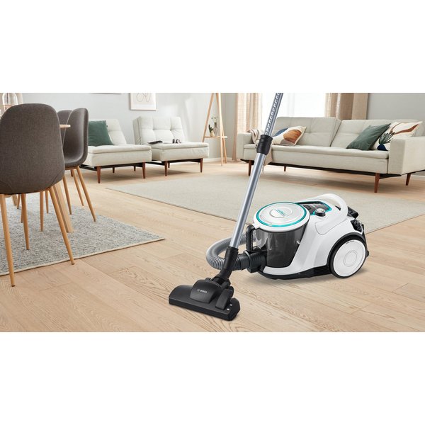 BOSCH Bodenstaubsauger Serie 6 ProHygienic BGC41XHYG, ideal für Allergiker, Hygiene-Filter, 700 W, beutellos, 10 Jahre Motorgarantie, Hartbodendüse, XXL-Polster