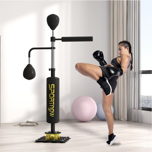 SPORTNOW Standboxsack Aufblasbarer Speed Ball mit Pumpe, Saugfuß, 2 Reflexsbälle (140-205 cm höhenverstellbar Punchingball Set, 1-tlg., freistehend Boxsack), Ki