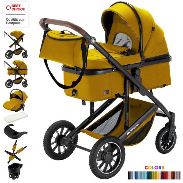 Daliya® Kombi-Kinderwagen FLEXI-PRO M 3in1 Kinderwagen & Buggy, Reisekinderwagen, XXL Set, (XXL-Set mit i-Size Babyschale, 13-tlg), Einhändig abnehmbare Wanne, 