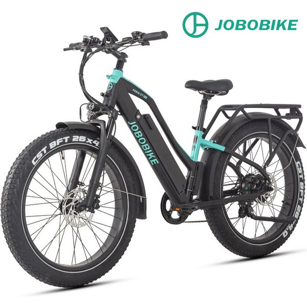 JOBOBIKE E-Bike Mountainbike 26x4 Zoll, bis zu 180km, mit Bremslicht- und Blinker, Fatbike, MTB, 7 Gang Shimano, Kettenschaltung, Heckmotor, 840 Wh, (LCD-Farbdi