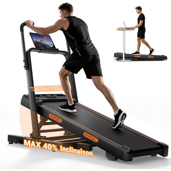 LONTEK Laufband mit 40 % Steigung, verlängerten Handläufen, zusammenklappbar (1-tlg), 1–10 km/h, maximale 159 kg