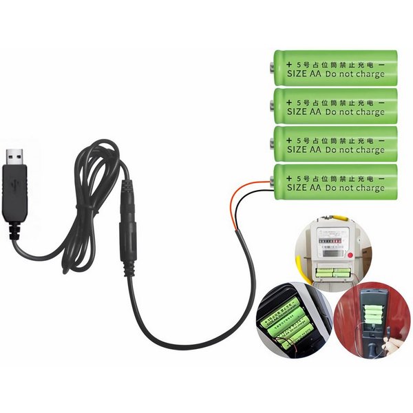 Bolwins L55 USB zu 4x AA Batterie Adapter 5V 100cm Kabel für Radio Led Gerät USB-Kabel, USB Stecker, AA Batterie-Adapter (4x AA Batterie Eliminator) (100 cm), B