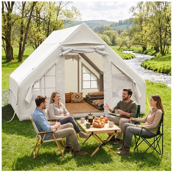 HawthyHome aufblasbares Zelt 3x2m mit Luftpumpe 2-6 Personen Luftzelt Wasserdicht & Schneller, Weiß, Schnelle Aufblasung, Wasserdicht & Sonnenschutz für Jedes W