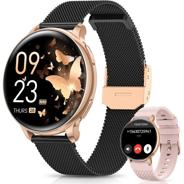 FOSMET 2026 Neue Smartwatch Damen,1.27" AMOLED,Bluetooth-Anruffunktion Smartwatch (3.23 cm) Pulsuhr,Schlafmonitor,SpO2, Watch, Sportuhr, Fitnessuhr Damen, IP68/