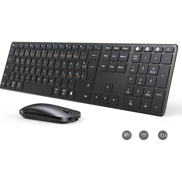 Seenda SKM64-3 Bluetooth Tastatur Maus Set für 3 Geräte QWERTZ Tastatur- und Maus-Set, (Set, 2 St., Ultradünne Leise Tastatur Maus Set kabellos), Dualmodus, Auf