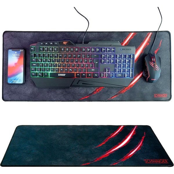 Schwaiger Mauspad Gaming PC Deskpad Mauspad XXL Tastatur + Maus (1x Schreibtischmatte), Gamer Mouse-Pad Mouse Pad Matte Unterlage Stoff Gummi Schreibtisch