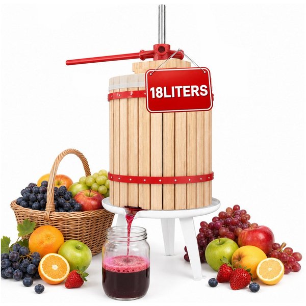 FIVMEN Entsafter Obstpresse Manuelle Fruchtpresse aus Buchenholz inkl. Presstuch, Weinpresse Saftpresse Maischepresse Obstmühle