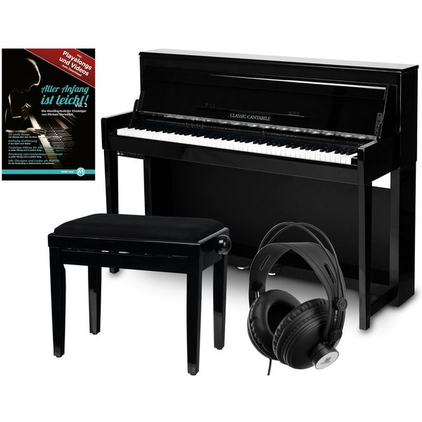 Classic Cantabile Digitalpiano UP-1 SH E-Piano Set - 88 gewichtete Tasten mit Graded Hammer-Tastatur (Spar-Set, inkl. Klavierbank, Kopfhörer & Schule), Klavier 