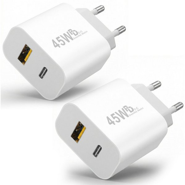 GreenHec 45w Schnellladegerät USB C Charger für Samsung S25 S24 S23 iPhone Schnelllade-Gerät (Spar-Set, 45w USB-C + USB-A Dual Charger (2er Pack), Netzteil Stec