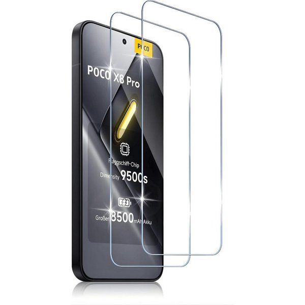 SmartUP Displayschutzglas 2X Schutzglas für Xiaomi Poco X8 Pro Display Panzerfolie Full Screen für Xiaomi Poco X8 Pro, 2 Stück, Rundumschutz, passgenaue Verarbe