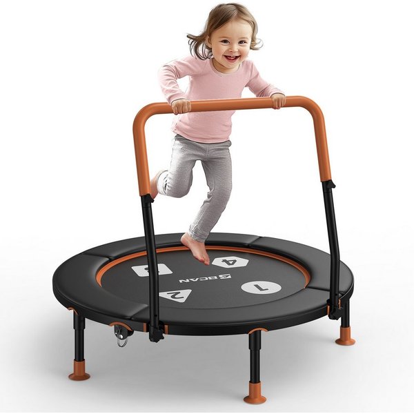 BCAN Kindertrampolin 91 cm Kleinkind-Trampolin mit verstellbarem Griff, Ø 91 cm, (1 tlg), Sicherheitspolster und klappbare Beine, für drinnen & draußen