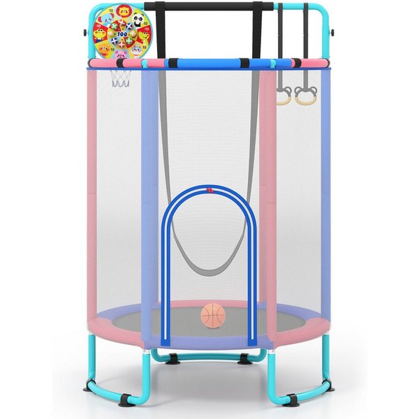 COSTWAY Kindertrampolin, Ø 140 cm, (1 tlg), Trampolin, Gartentrampolin mit Basketball & Bällen