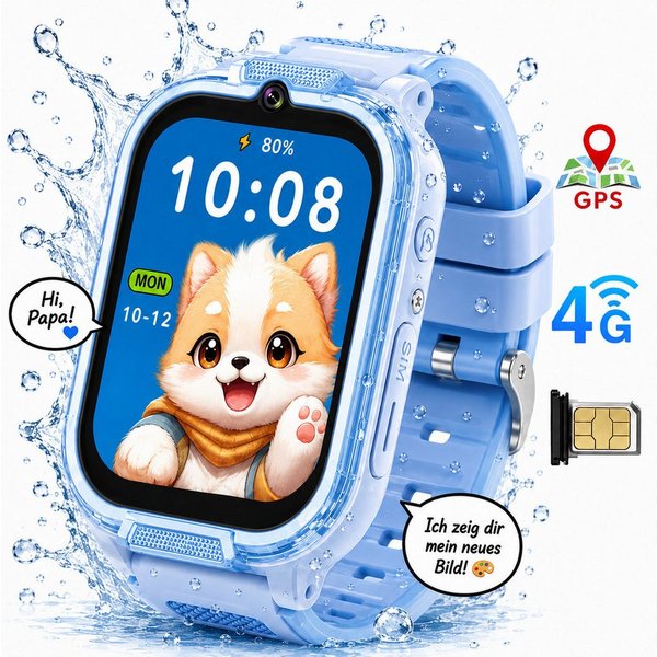 Fyrove Kinderuhr Smartwatch Kinder mit GPS und 4G, Installierbare APP Smartwatch (Smartwatch cm) (1,83 Zoll), 1,83"", 8GB, GPS+LES, 4G-LTE, IP67, SOS, Bluetooth