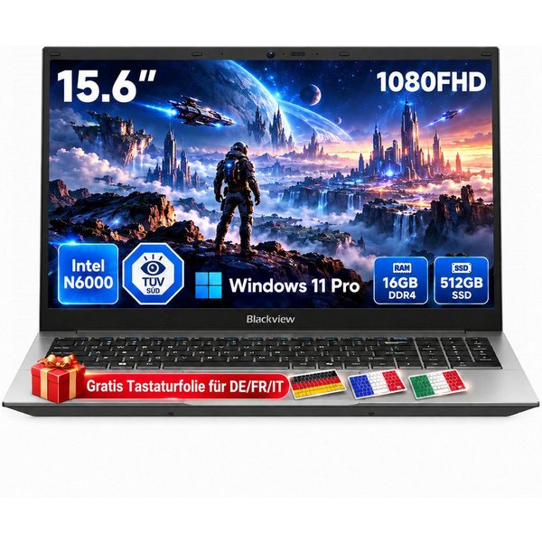 blackview 2026 15.6" FHD IPS Acebook 5 Intel 16GB+512GB Windows 11 Pro Notebook (39,62 cm/15.6 Zoll, Intel N6000 Intel Pentium Silver N6000, Intel UHD Graphics,