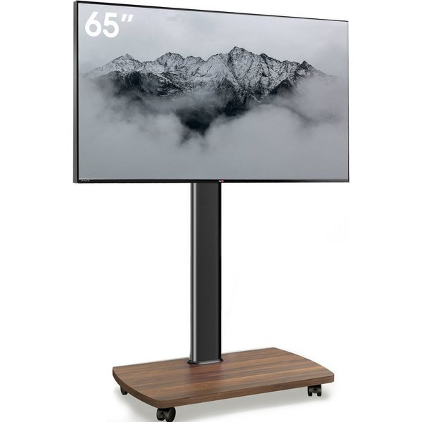 AOKCOS TV-Ständer mit Rollen, höhenverstellbar, ±30° schwenkbar, 32-65 Zoll, (bis 65 Zoll, mit Holz-Bodenplatte, -2° bis +10° neigbar)