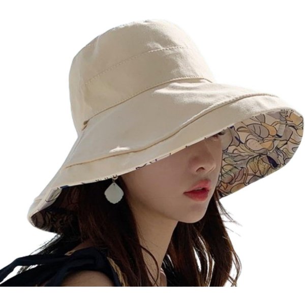 Zaewry Fischerhut Wendbarer Bucket Hat für Damen, UV-Sonnenschutz, Breite Krempe Fischerhut, Sommer-, Strand- & Reisehut