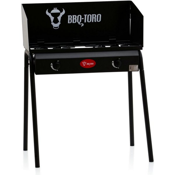 BBQ-Toro Gaskocher Gas Grilltisch mit Windschutz, Gusseisen Gaskocher 2 Brenner, 12kw