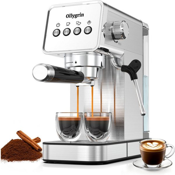 Ollygrin Kaffeehalbautomat 15-Bar-Halbautomatische Espressomaschine mit Milchaufschäumer und abnehmbarem 1,2-Liter-Wassertank