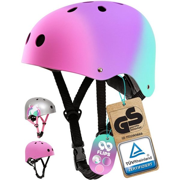 99FLIPS Fahrradhelm Mädchen ab 3 Jahre Skateboard Helm Kinder Einhorn Design, Kinderhelm Inliner Fahrrad Helm Pink Kleinkinder Schlittschuhe