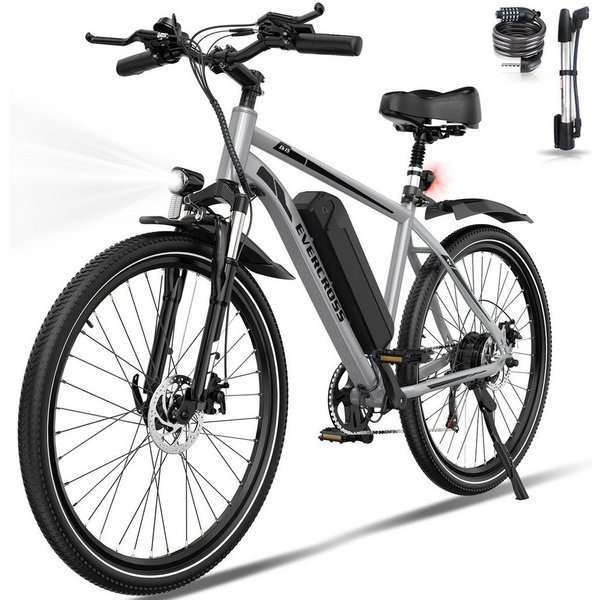 EVERCROSS TECH E-Bike Cityrad für Pendler,27,5-Zoll-Elektrofahrrad,36V 13AH AKKU, 7 Gang, Heckmotor, 468 Wh, 1 Gang, 250W, 468 Wh,E-Citybike mit Schloss, Pumpe