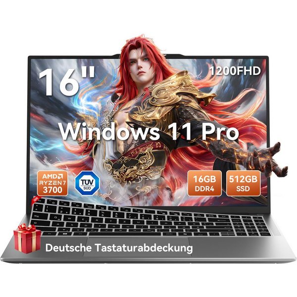 blackview 2026 augenschonend Computer 16" FHD Laptop AMD Ryzen 7 16 GB+512 GB Notebook (RadeonVega 10-Grafikkart AMD Ryzen 7 AMD Ryzen 7 3700U, AMD Ryzen 7 3700