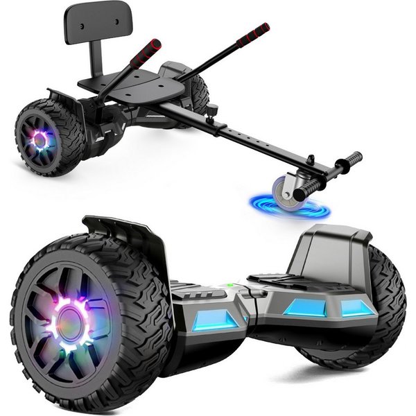 SISIGAD Balance Scooter Kart 8,5” Hoverboard mit Sitz für Kinder & Erwachsene, 10 km/h, LED, Off-Road, 2x160W leistungsstarker Motor, Bluetooth-Lautsprecher