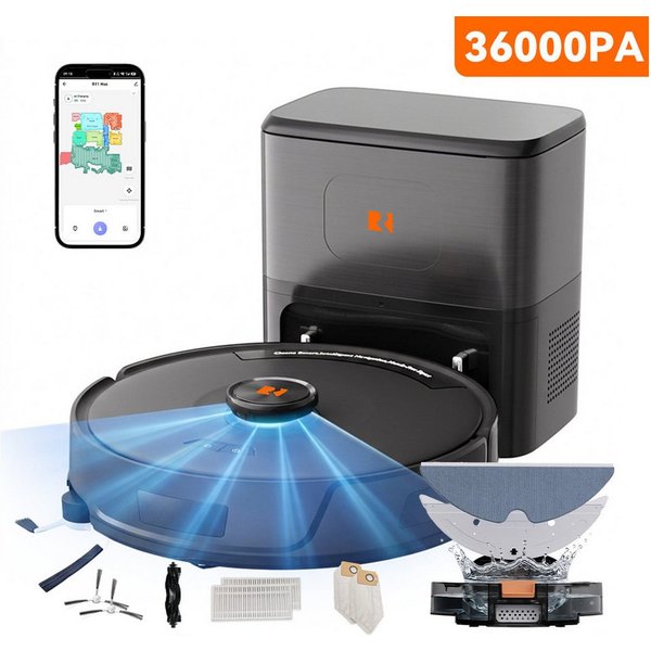 redroad Saugroboter R11 MAX Saugroboter mit Wischfunktion 36000Pa LiDAR/Absaugstation, 1200 W, mit Beutel, Saugroboter mit Wischfunktion, App-Steuerung, für hoh