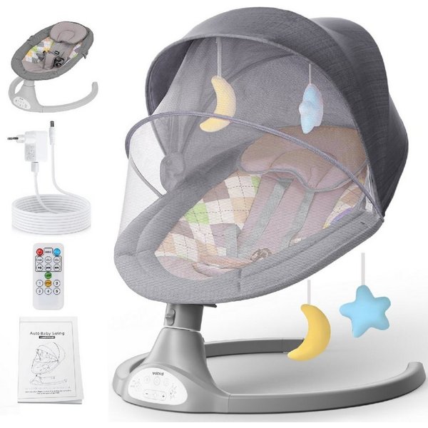 Insma Babywippe elektrisch Babyschaukel 5 Gang Schaukelstuhl Baby, 5-Punkt Sicherheitsgurt, 0-6 Monat max. 9kg