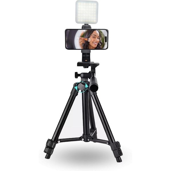 TronicXL 60cm Handy Stativ mit Licht drehbar Smartphone Halterung Ständer Tischstativ (Mit Beleuchtung, ausfahrbare Mittelsäule, einstellbare Höhe)