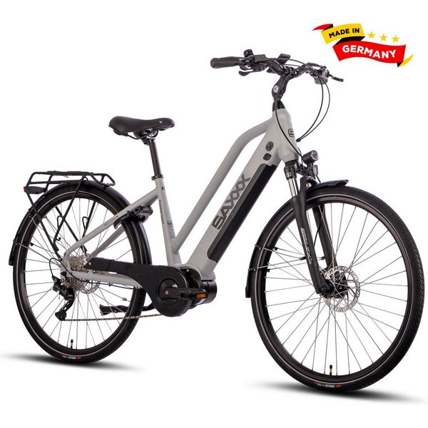 SAXXX E-Bike Trekkingrad 28x2'' für Damen u. Herren, SAXXX PST, 522Wh, 60-100km, 130kg, 10 Gang SHIMANO Deore Schaltwerk, Kettenschaltung, Mittelmotor, 522 Wh, 