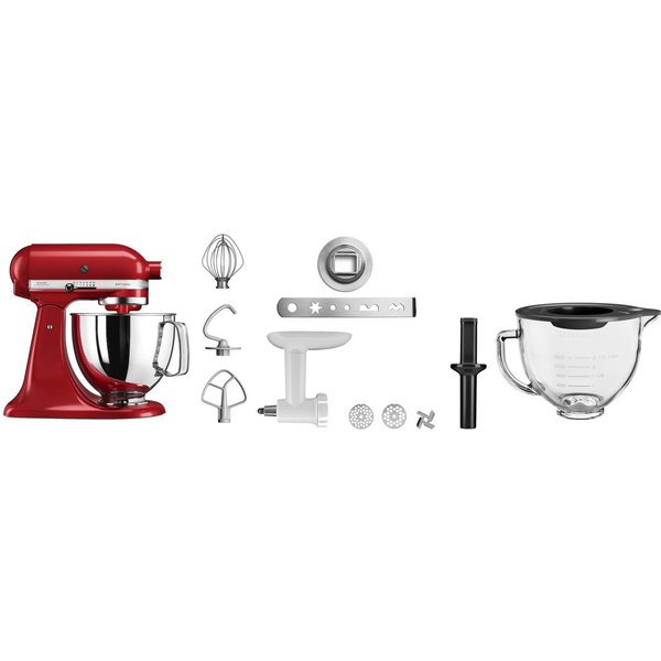 KitchenAid Küchenmaschine 5KSM125EER Empire rot, 300 W, 4,8 l Schüssel, Gratis Fleischwolf, Schüssel, Spritzgebäckvorsatz (Wert: ca.238,- UVP)