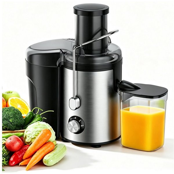 ibettertec Zentrifugenentsafter Zentrifugaler Edelstahl Entsafter für Obst und Gemüse 600W, 600 W, elektrisch, 3 Geschwindigkeitsstufen, Überhitzungsschutz, BPA