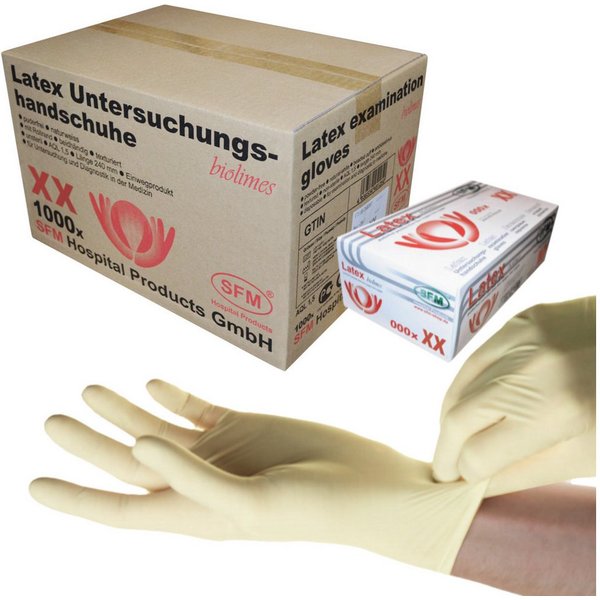 SFM ® Latexhandschuhe BIOLIMES : puderfrei texturiert weiß Einmalhandschuhe Einweghandschuhe