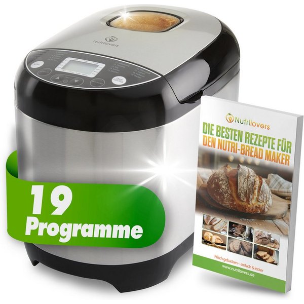 Nutrilovers Brotbackautomat NUTRI-BREAD MAKER Brotbackautomat Edelstahl 19 Programme, 3 Brotgrößen, 19 Programme, 650 W, 19 Programme, Timer, Warmhaltefunktion,